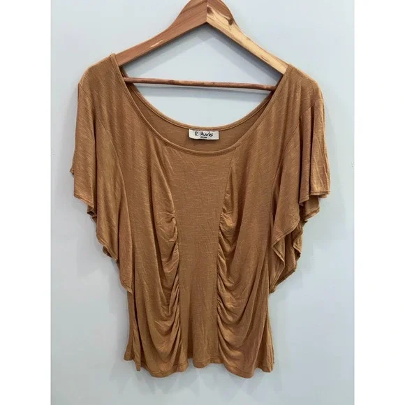 R Marks Women's XL Draped Ruched Front Top Rayon Short Sleeve Blouse Grimlincore - Picture 2 of 9